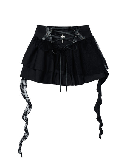'Sinful Cross' Vintage Gothic Lace Irregular Design Skirt AlielNosirrah