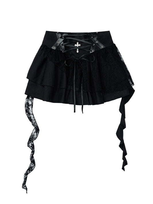 'Sinful Cross' Vintage Gothic Lace Irregular Design Skirt AlielNosirrah