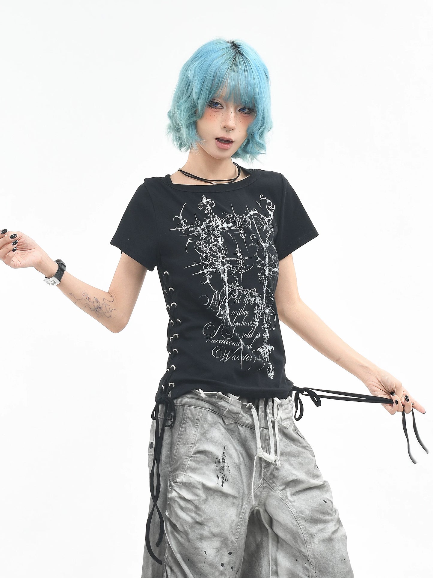 'AltTag' Light Alt Style Graffiti Tie Strap Short Sleeve T-Shirt