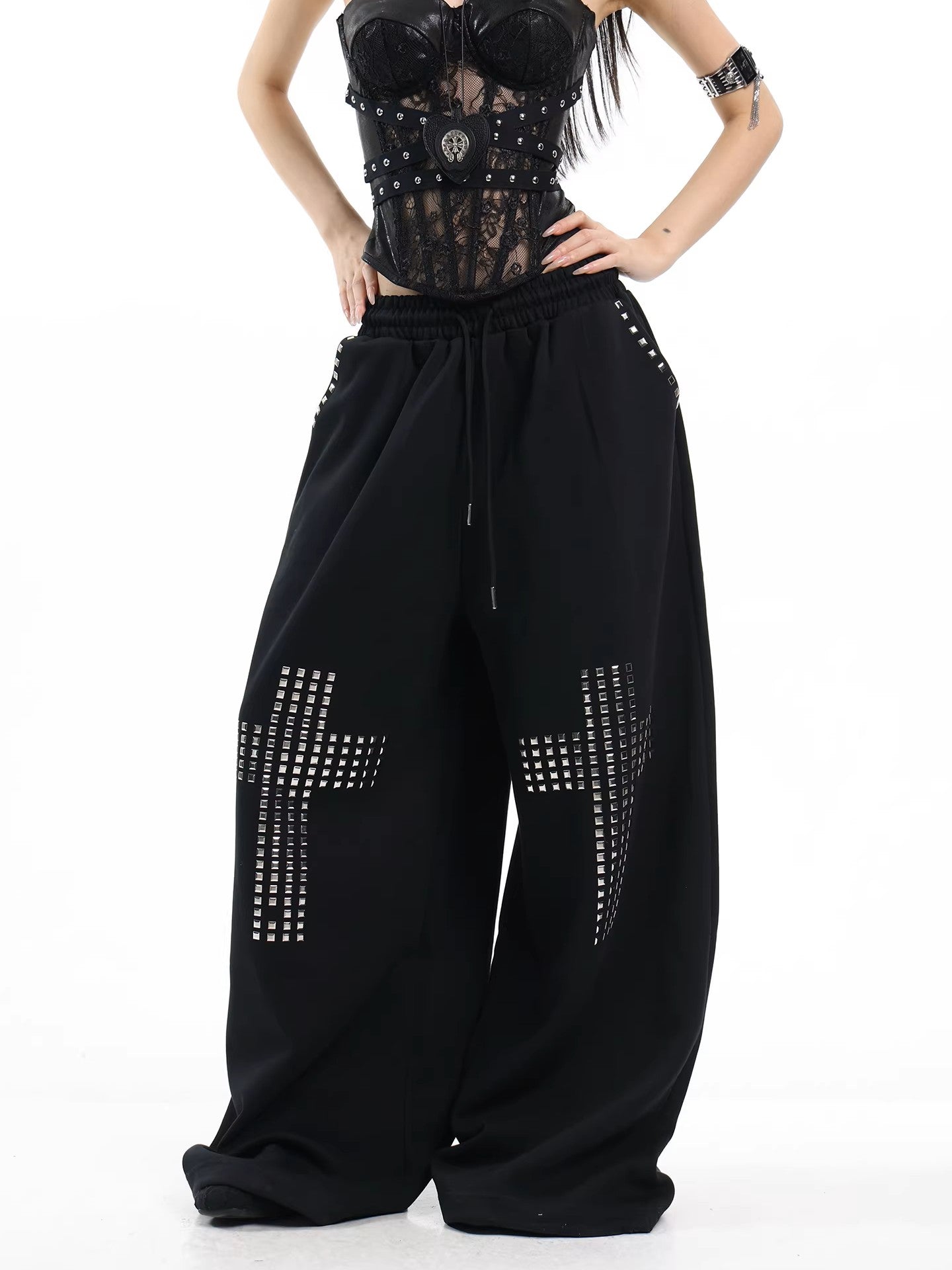 'Street Float' Rhinestone Cross Oversized Casual Streetwear Trousers (Copy) AlielNosirrah
