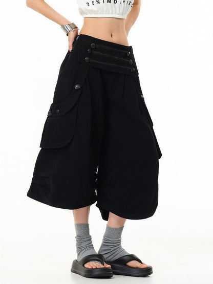 'Street Wideleg' Y2K Loose Wide Leg Cargo Capri Pants