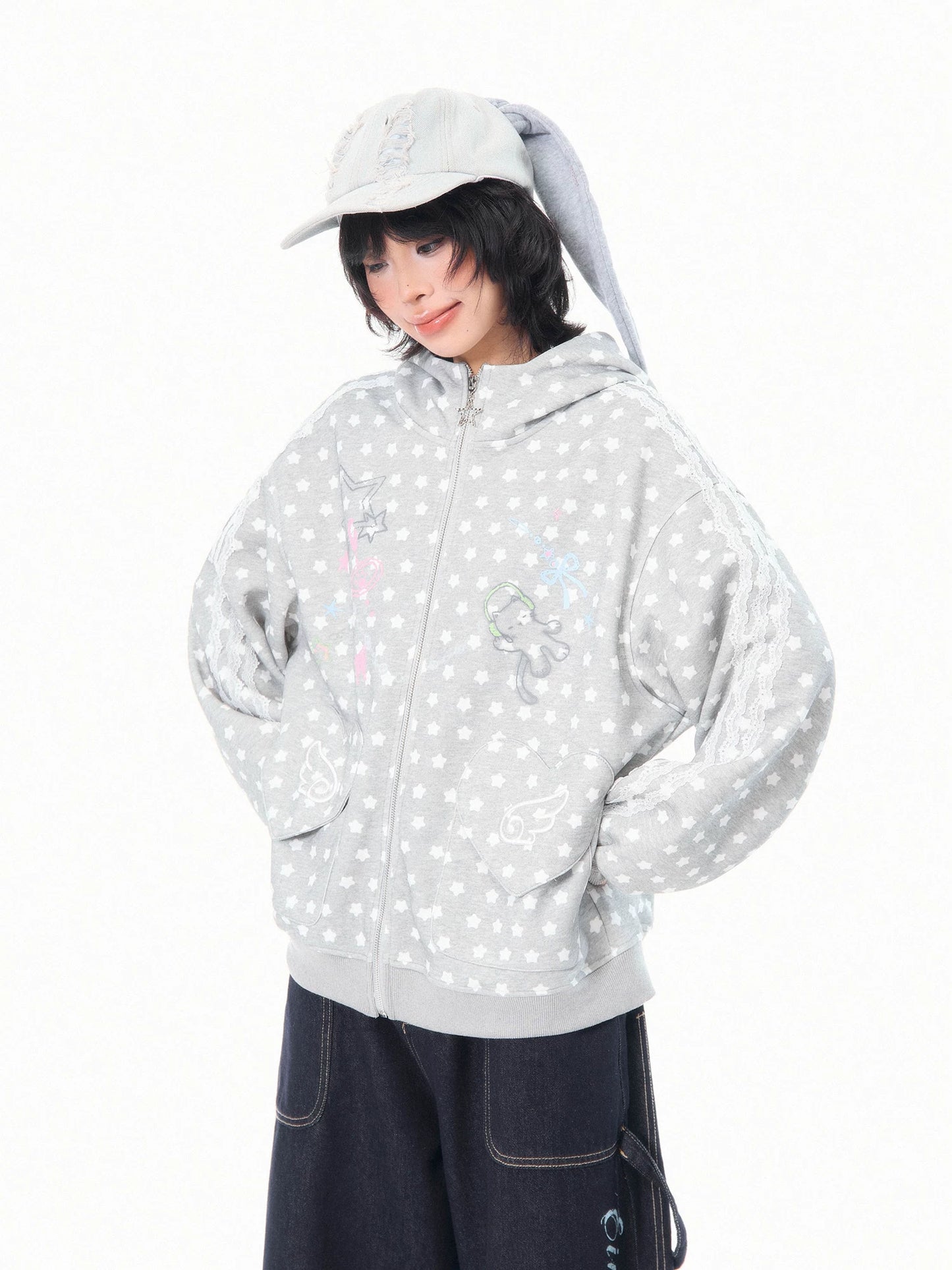 'Kitty Star' Allover Cat Star Pattern Hoodie AlielNosirrah