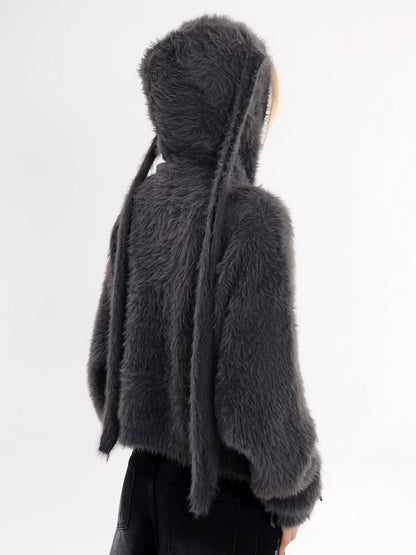 'Moon Bunny' Faux Fur Rabbit Ear Hoodie Cardigan AlielNosirrah