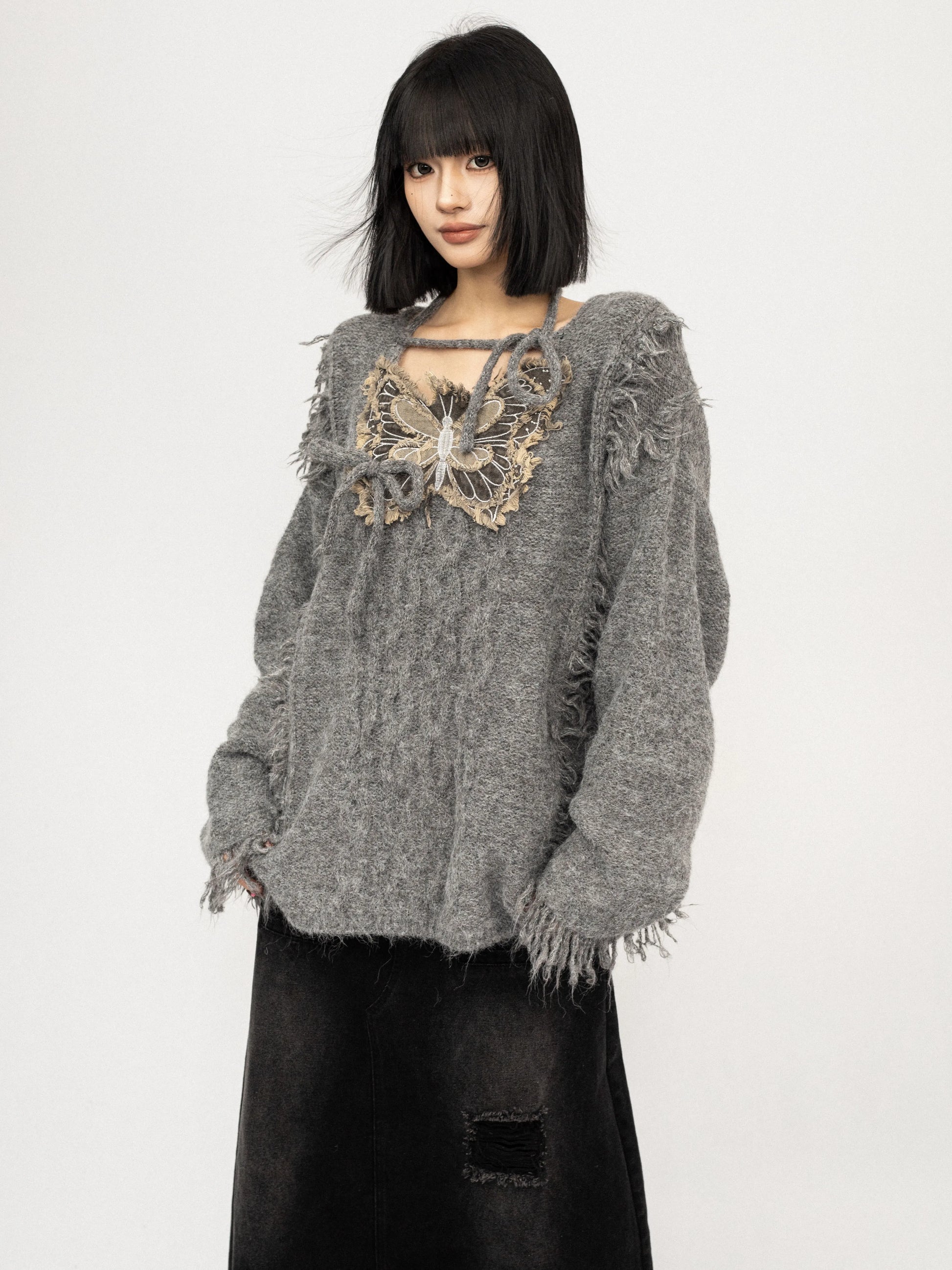 'Flutter Dreams' Retro Tassel-Tie Butterfly Sweater AlielNosirrah