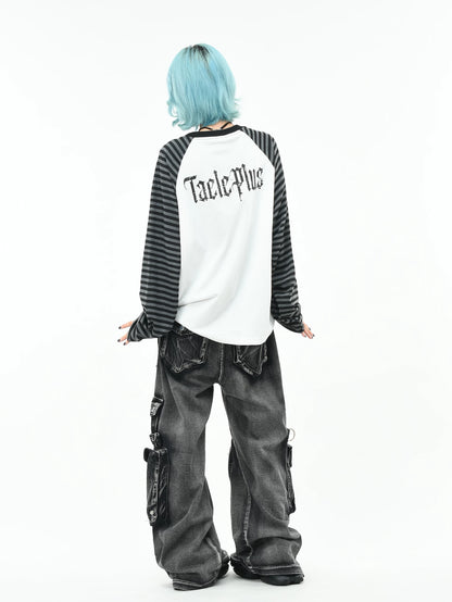'GothWave' Gothic Striped Color Block Long Sleeve T-Shirt
