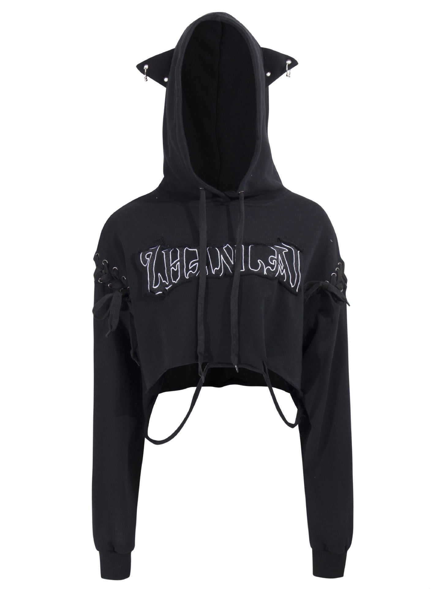 'Feral Cat' Cropped Print Drawstring Spicy Street Hoodie (Copy) AlielNosirrah