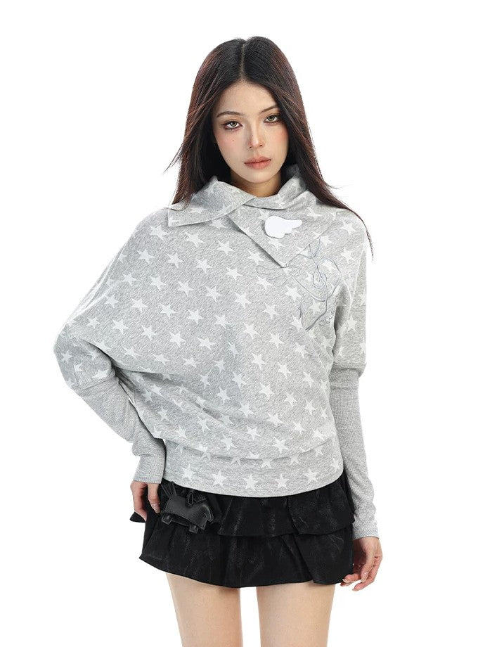 'Star Era' Allover Star Print Asymmetrical Long Sleeve Top AlielNosirrah