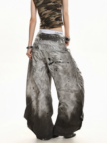 'SplashFade' Retro Gradient Splash Wash Heavy Denim Trousers