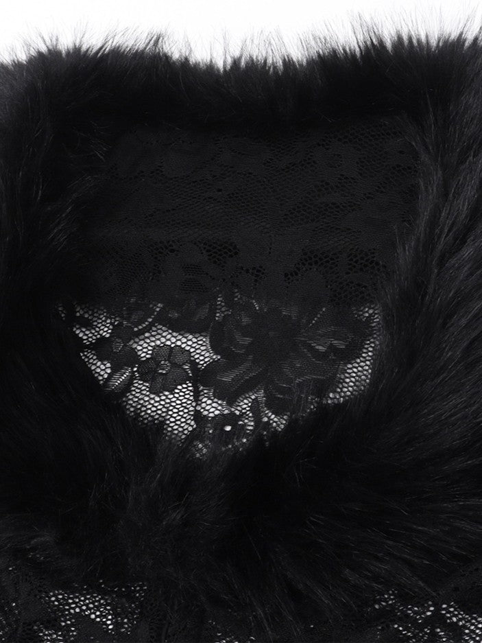 ’Femme Fatale' Lace & Plush Long-Sleeve Top & Mini Skirt 2 Pcs Set AlielNosirrah