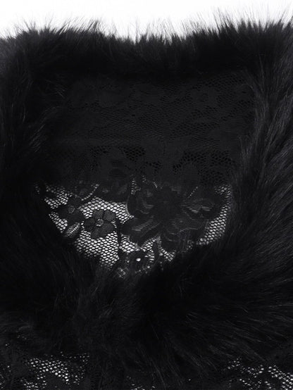 ’Femme Fatale' Lace & Plush Long-Sleeve Top & Mini Skirt 2 Pcs Set AlielNosirrah