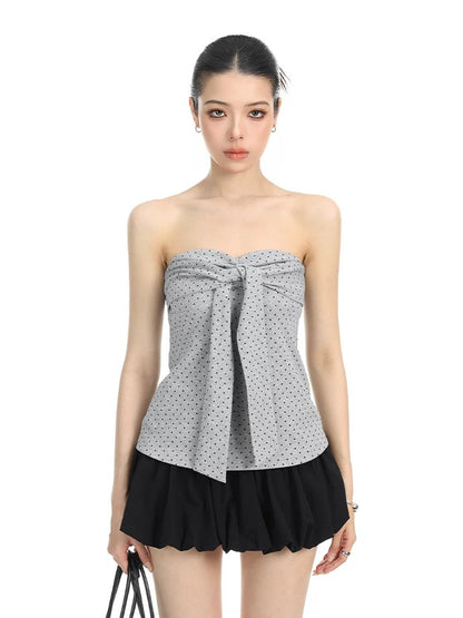 'Polka Babe' Allover Polka Dot Lace-Up Bow Bandeau Top AlielNosirrah
