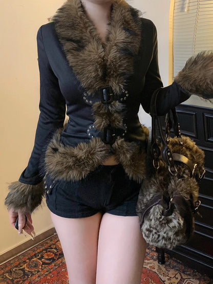 ’Wild Grace' Vintage Faux Fur Collar Buckle Jacket AlielNosirrah