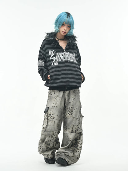 'RiotVibe' Rebellious Streetwear Striped Hoodie