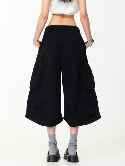 'Street Wideleg' Y2K Loose Wide Leg Cargo Capri Pants