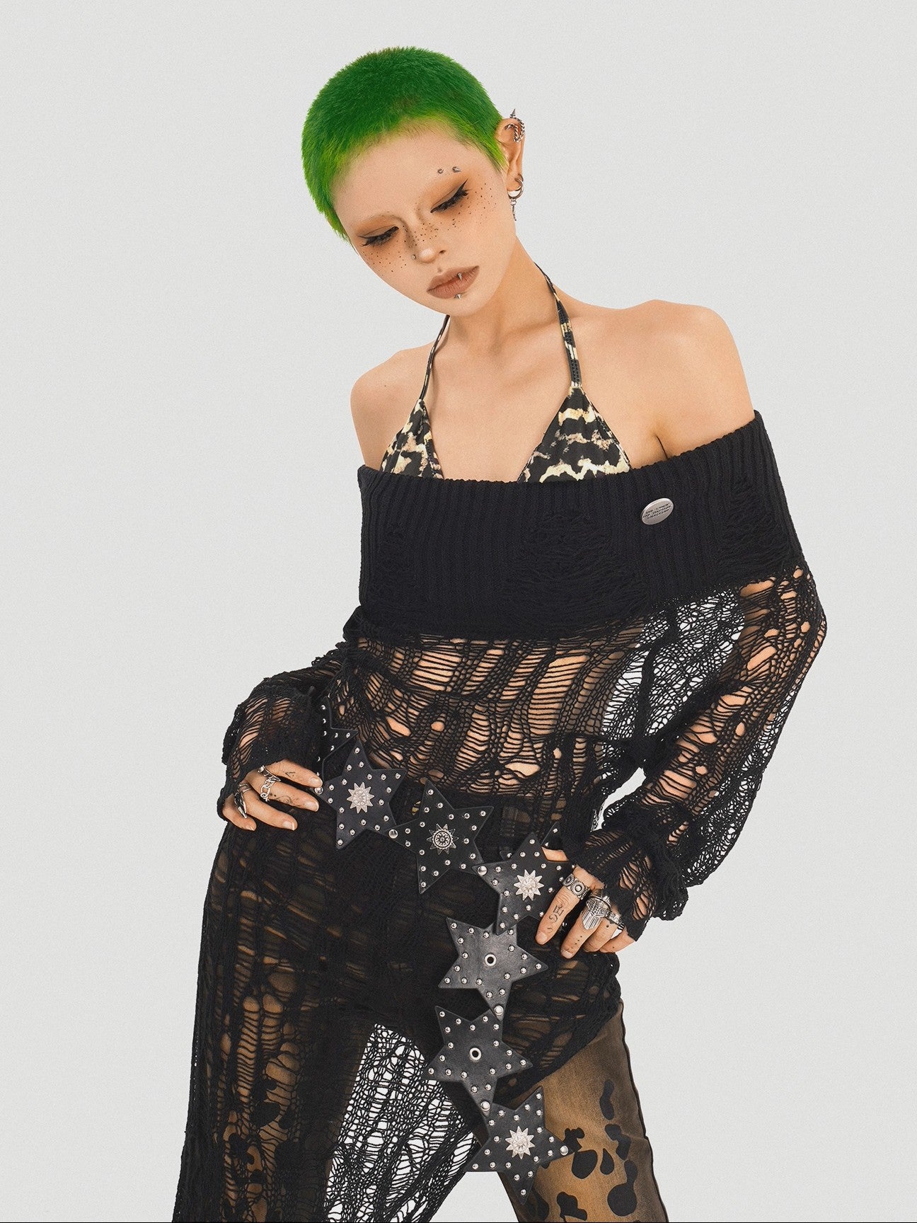 'Bare Charm' Off-Shoulder Irregular Design Knit Skirt AlielNosirrah