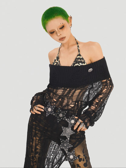 'Bare Charm' Off-Shoulder Irregular Design Knit Skirt AlielNosirrah