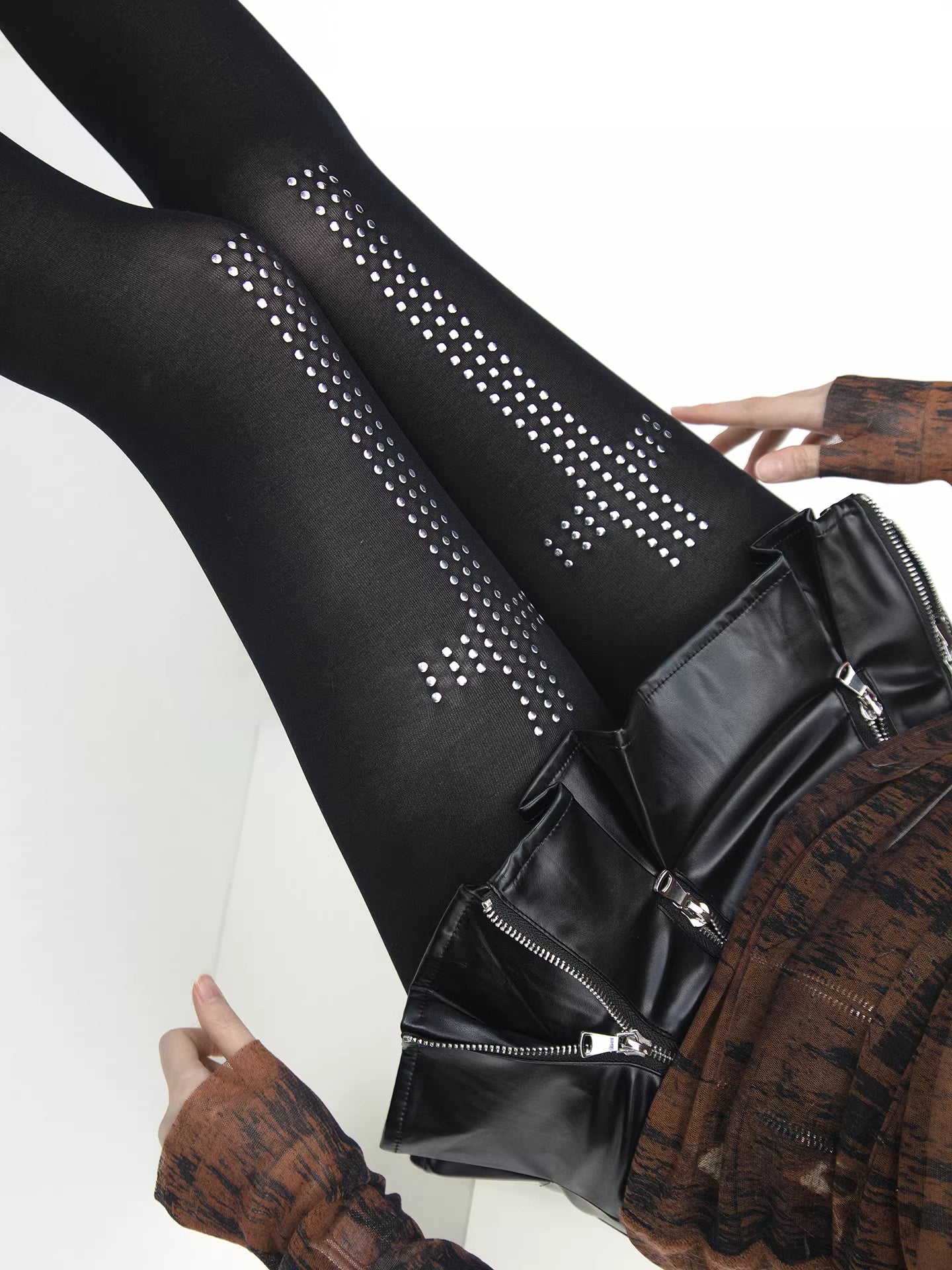 'Riotcross' Dark Punk Cross Studded Rhinestone Tights AlielNosirrah