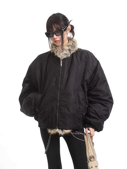 'Nightfall' Fur-Lined Black Aviator Puffer Jacket AlielNosirrah