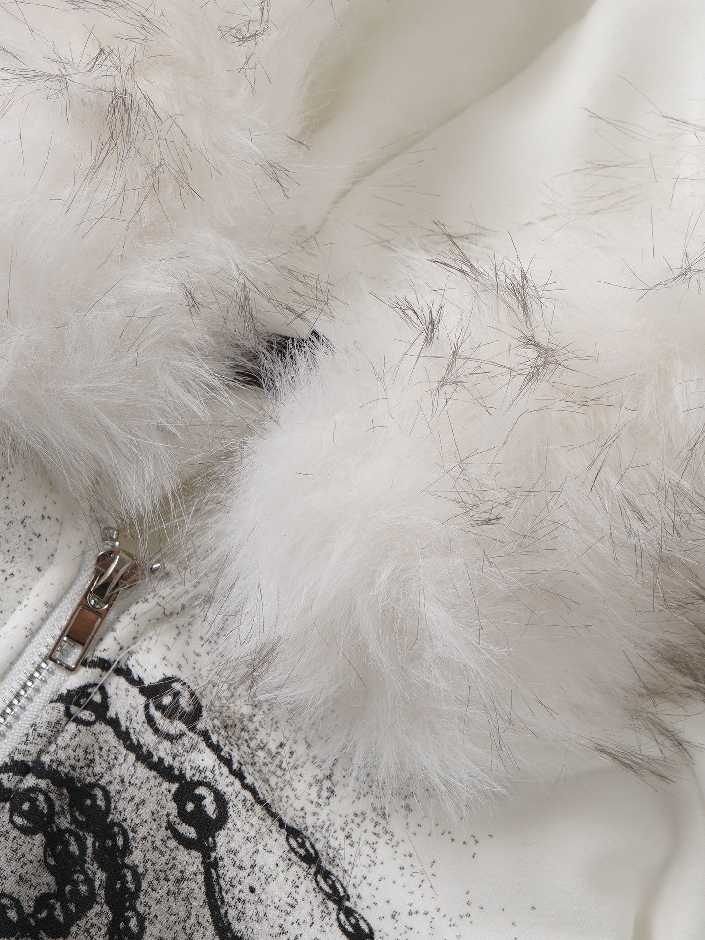 'Holy Charm' Chain-Print Fur Collar Graphic Fleece Hoodie (Copy) AlielNosirrah