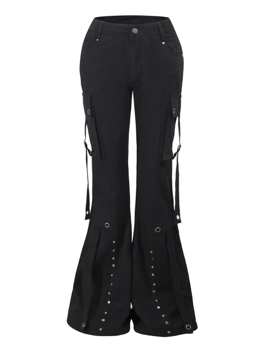 'Urban Edge' Autumn Winter Retro Apricot Flared Streetwear Work Pants AlielNosirrah