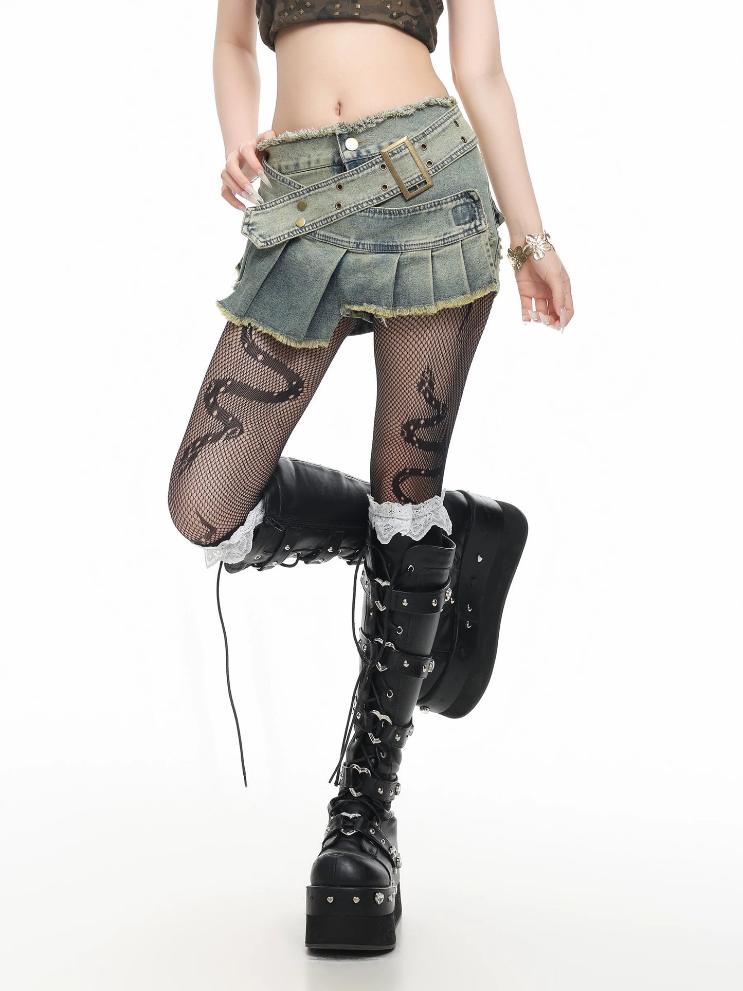 'Fadewave' Asymmetrical Washed Denim Mini Skirt