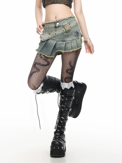 'Fadewave' Asymmetrical Washed Denim Mini Skirt