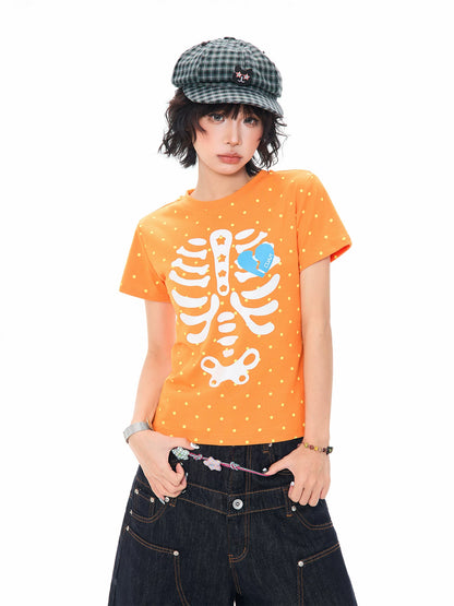 'Dopamine Skull' Skull Polka Dot Short Sleeve T-Shirt AlielNosirrah