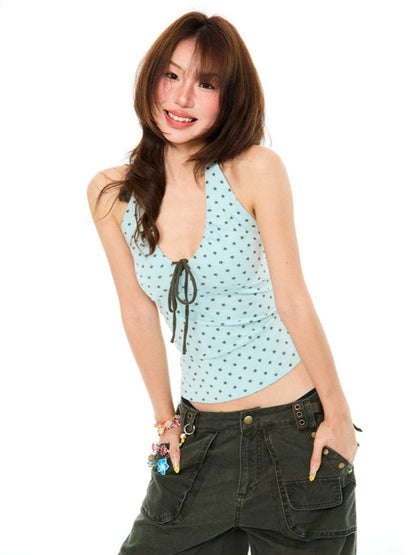 'Milk Star' Y2K Star Print Halter Sleeveless Top AlielNosirrah