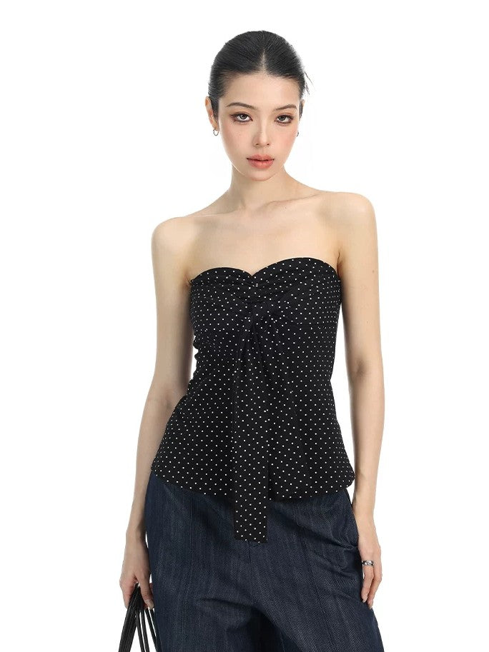 'Polka Babe' Allover Polka Dot Lace-Up Bow Bandeau Top AlielNosirrah