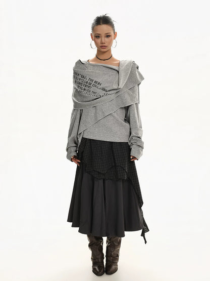 'RetroShift' Vintage Letter Print Irregular Hem Top