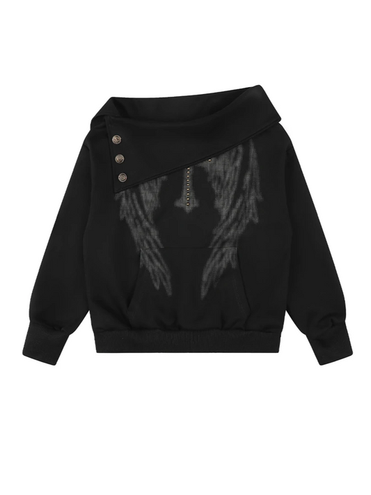 'Cross Lune' Retro Vintage Lapel Off Shoulder Top