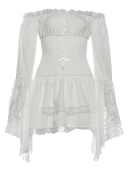 'Nocturne Lace' Goth Lace-Trim Off-Shoulder Dress AlielNosirrah