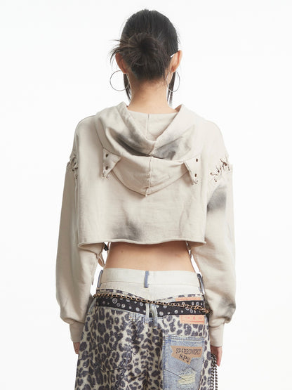 'Feral Cat' Cropped Print Drawstring Spicy Street Hoodie (Copy) AlielNosirrah