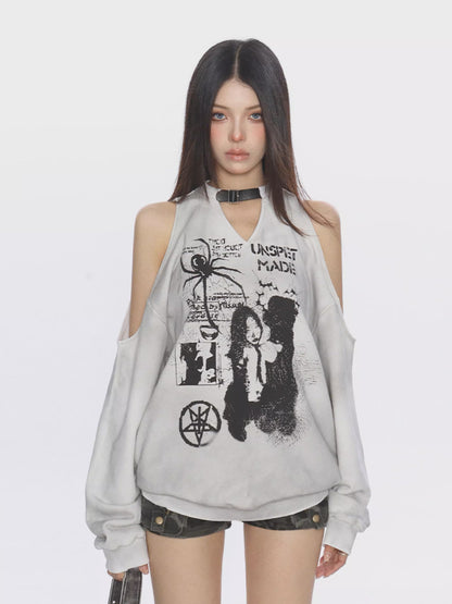 ’Hot Web' Spider Graffiti Off-Shoulder Sweatshirt AlielNosirrah