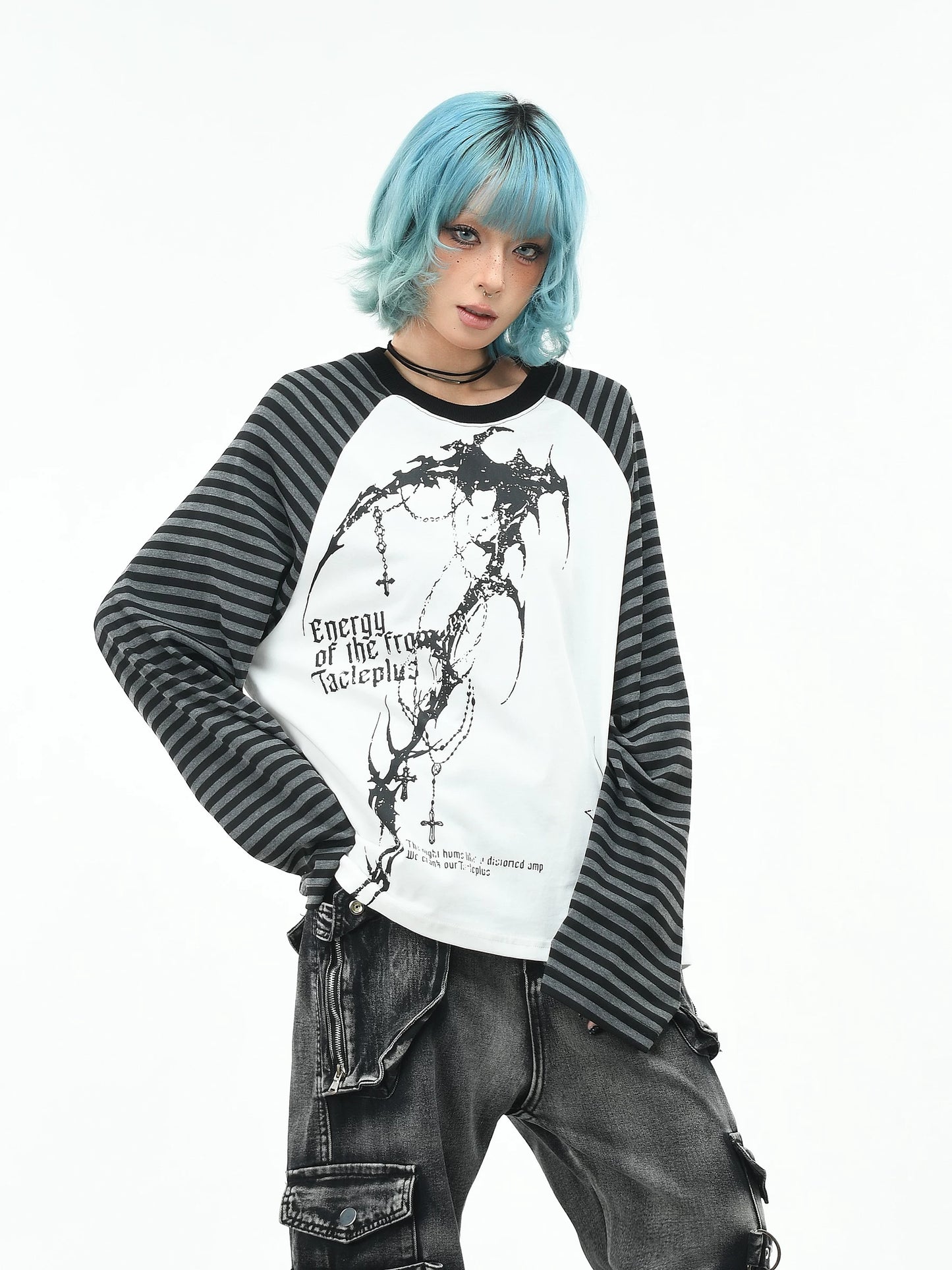 'GothWave' Gothic Striped Color Block Long Sleeve T-Shirt