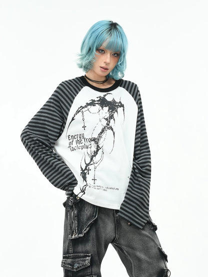 'GothWave' Gothic Striped Color Block Long Sleeve T-Shirt