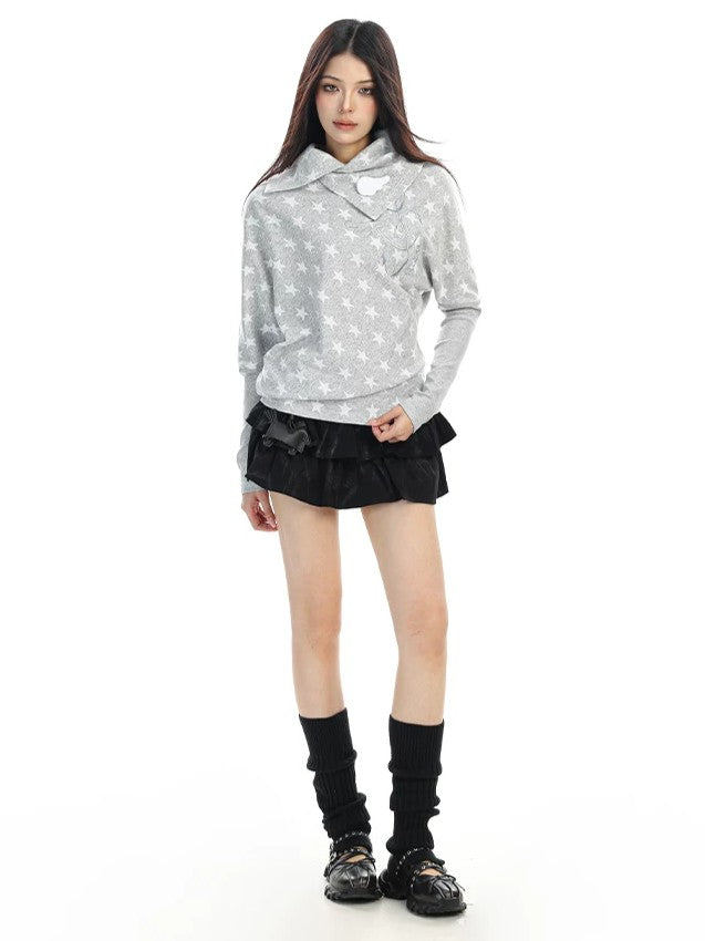 'Star Era' Allover Star Print Asymmetrical Long Sleeve Top AlielNosirrah