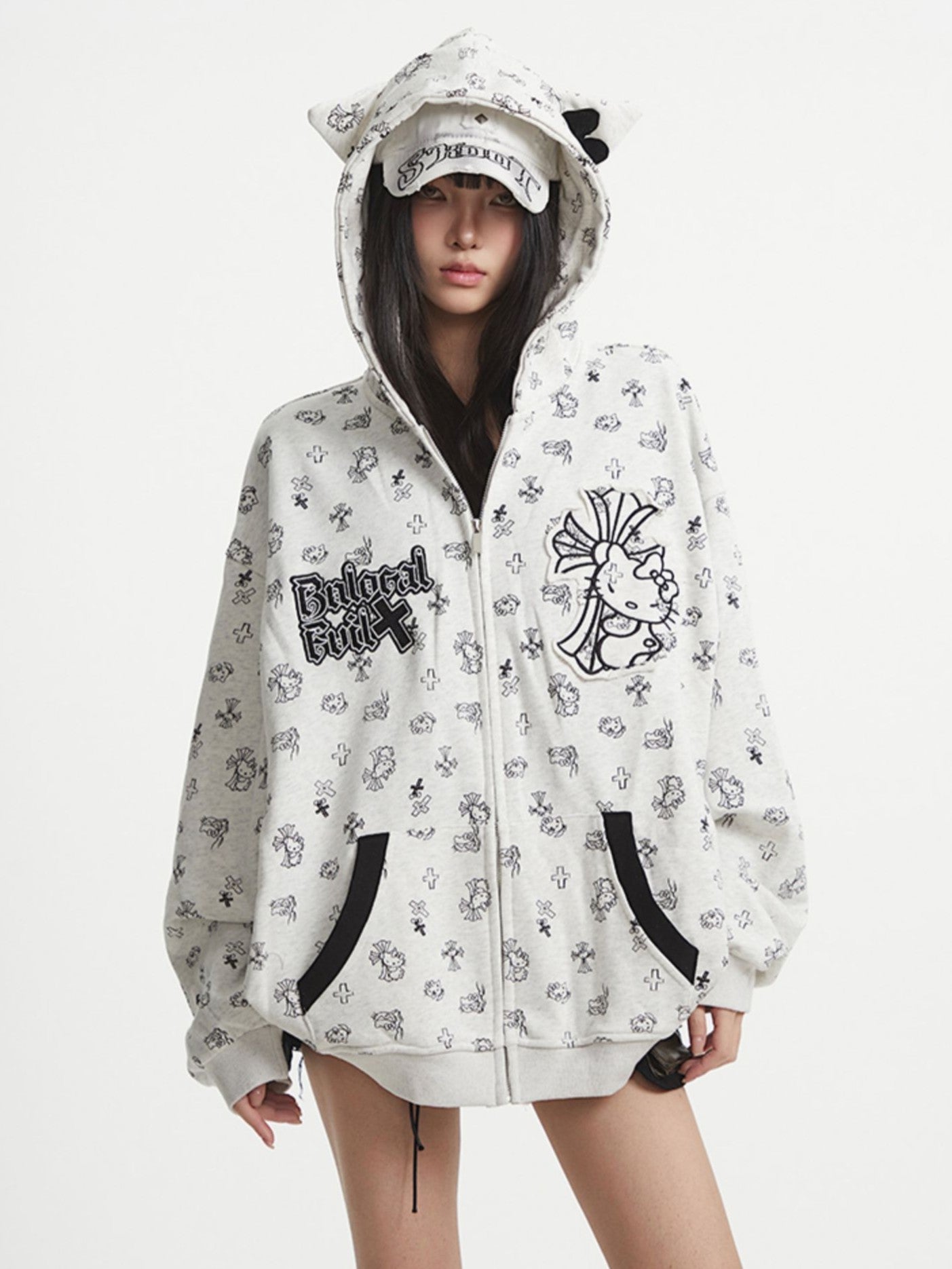 'Purrfect Kitty' Cute Cat-Ear Zipped Oversized  Hoodie (Copy) AlielNosirrah