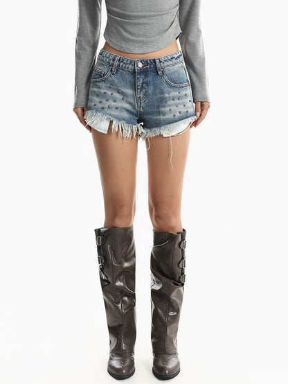 'Street Outlaw' Vintage Studded Raw Hem Denim Shorts AlielNosirrah