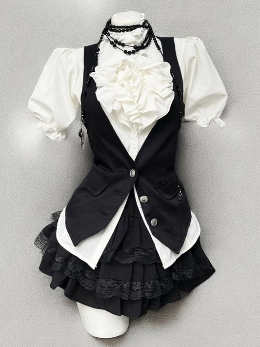 ’Scholar Chic'Vintage-Style Shirt, Vest & Mini Skirt Three-Piece Set (Copy) AlielNosirrah