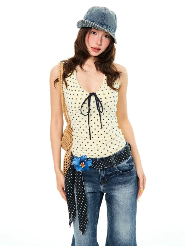 'Milk Star' Y2K Star Print Halter Sleeveless Top AlielNosirrah