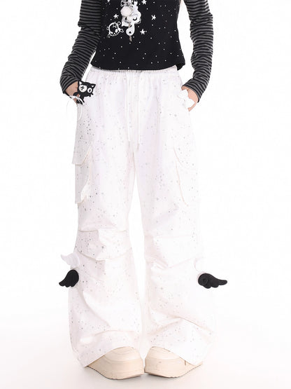 'Cosmic Angel' Sparkling Star Print Wing-Detail Cargo Pants AlielNosirrah
