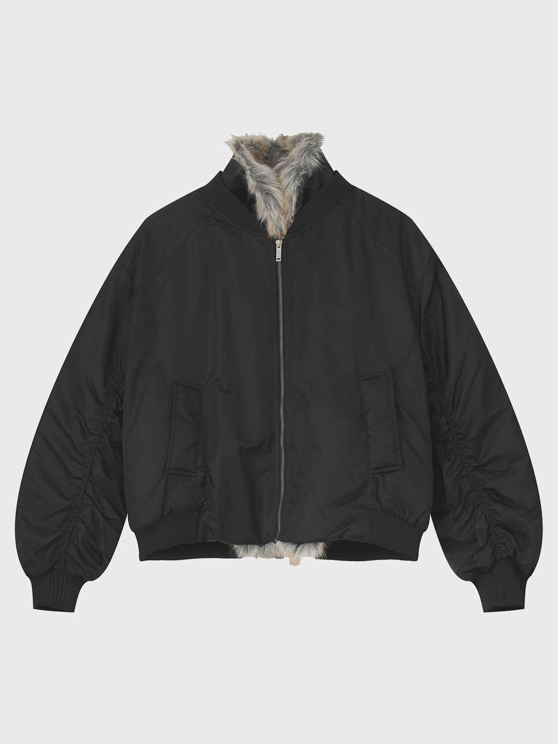 'Nightfall' Fur-Lined Black Aviator Puffer Jacket AlielNosirrah