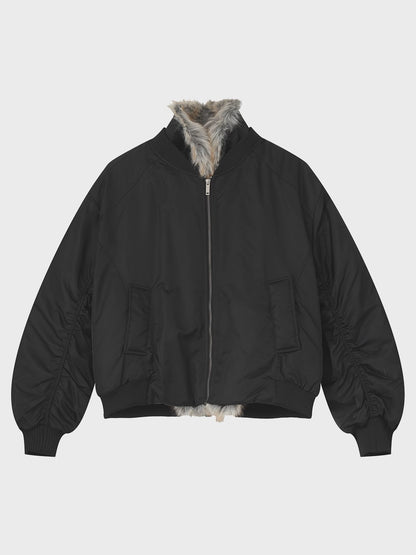 'Nightfall' Fur-Lined Black Aviator Puffer Jacket AlielNosirrah