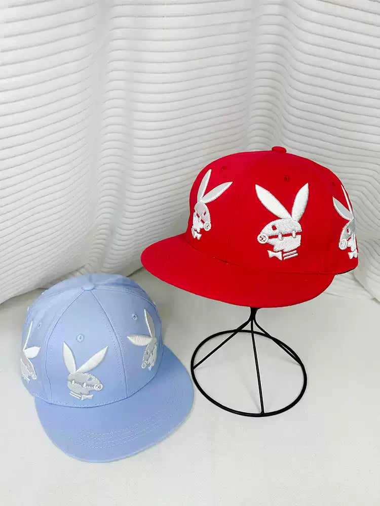 'Hop Hustle' Y2K 3D Embroidered Bunny Flat Brim Baseball Cap AlielNosirrah