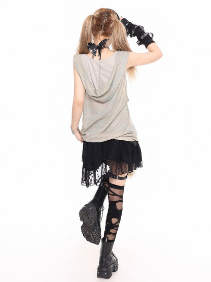 ’Shadow Drift' Subculture Hot Girl Streetwear Draped Neck Hooded Loose Sleeveless Tank Top AlielNosirrah