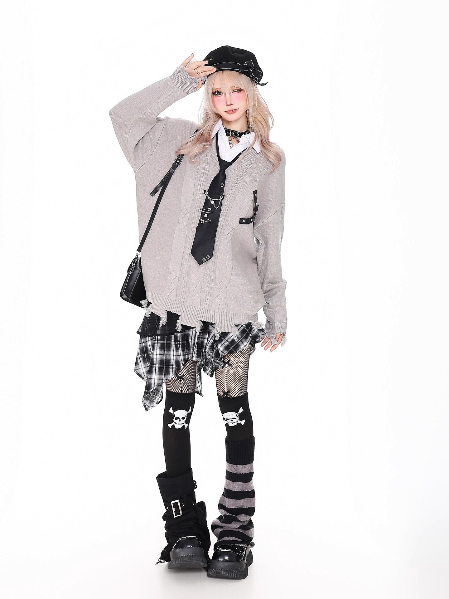 'Campus Crush' Layered-Style Polo Collar Knit Sweater AlielNosirrah