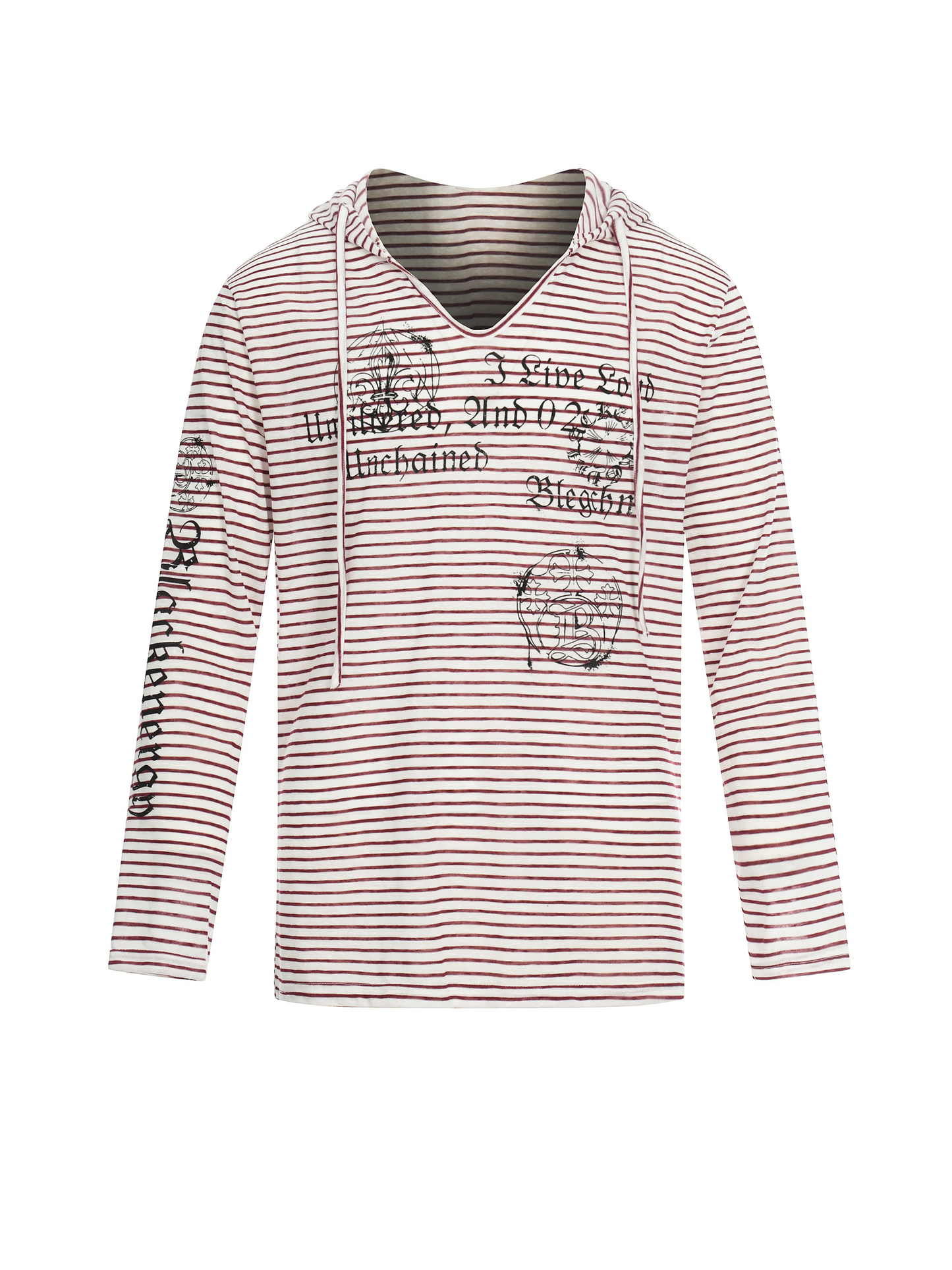 'Old Striped' Y2K Striped Print Slim Fit Hooded Long Sleeve T-Shirt