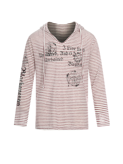 'Old Striped' Y2K Striped Print Slim Fit Hooded Long Sleeve T-Shirt