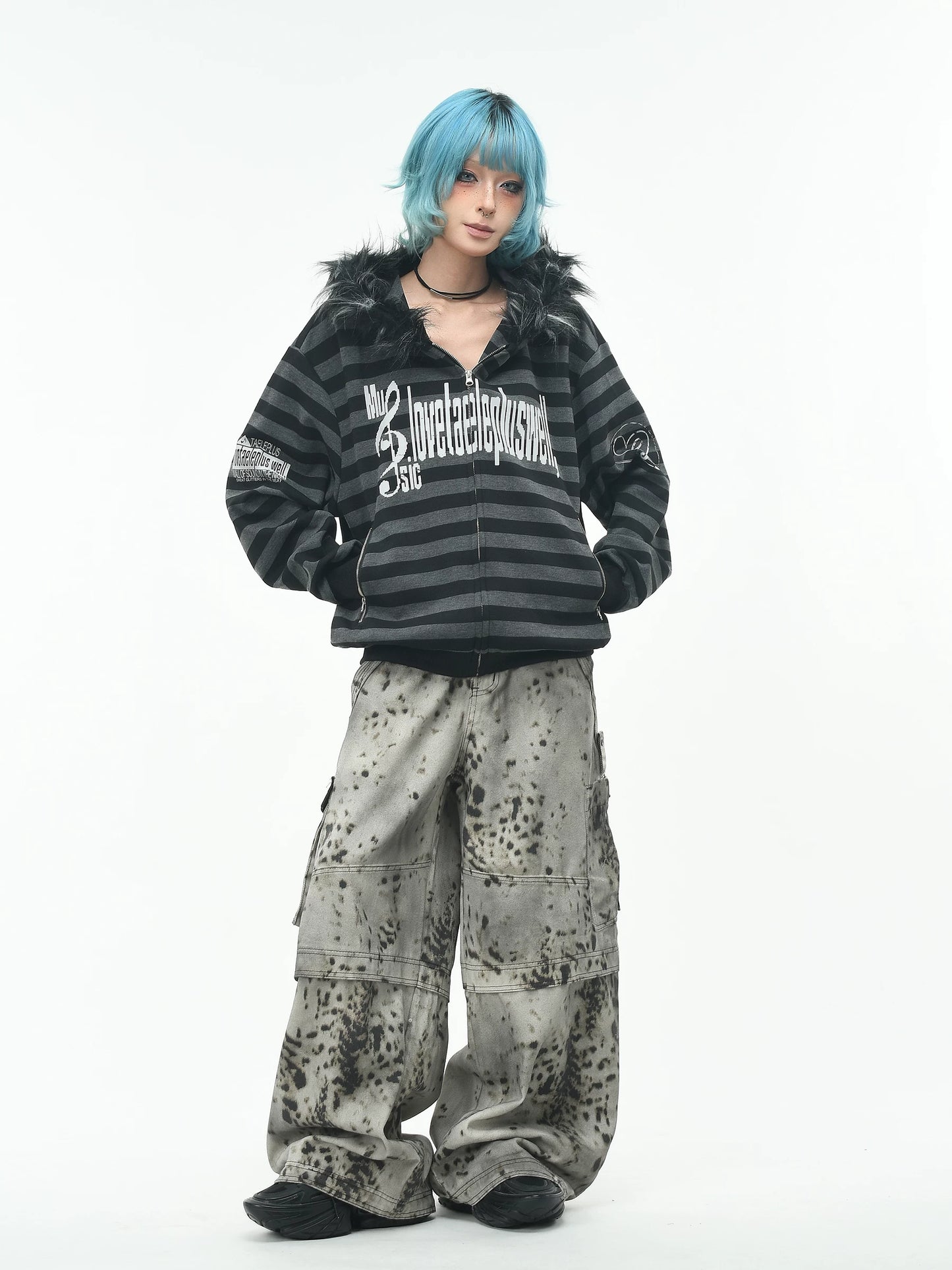 'RiotVibe' Rebellious Streetwear Striped Hoodie
